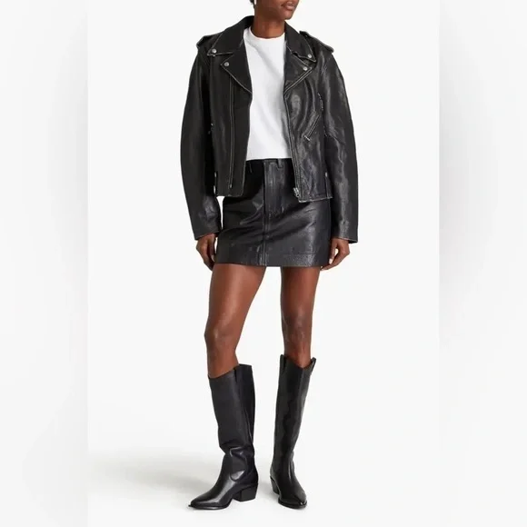 RE/DONE Black Leather Classic Moto Jacket - Picture 3 of 11